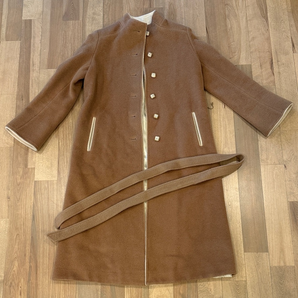 100% Wool Brown Long Coat with Belt